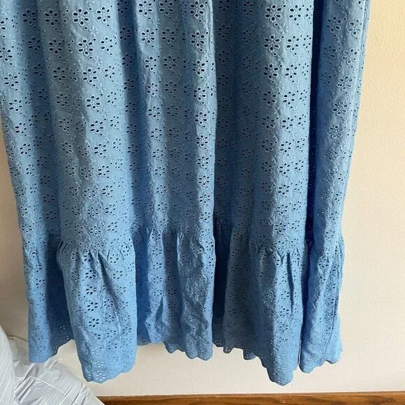 Hatley Women S Blue Eyelet Cotton Tasseled Sleeveless Tiered Emma Maxi Dress - Picture 4 of 12